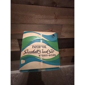 Seashell Hazel Atlas 1960s  Seashell Snack Set‎ 3 Cups & 4 Plates Vtg READ